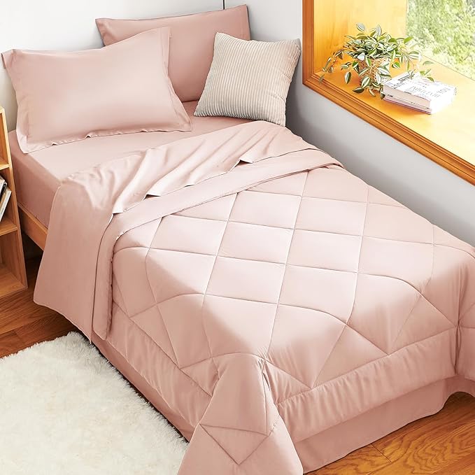CozyLux Twin Comforter Set with Sheets Blush Pink - 5 Pieces Bed in a Bag Twin, All Season Bed Set for Girls and Boys, Bedding Set with Down Alternative Comforter, Sheets, Pillowcase & Sham