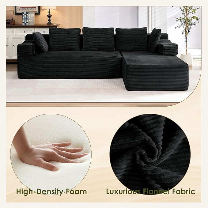 105" L-Shaped Modular Sectional Sofa with L-Shaped Boneless Couch, Cloud Couches for Living Room with Removable Arms, Convert Left/Right Facing, Plush Corduroy, No Assembly, Black