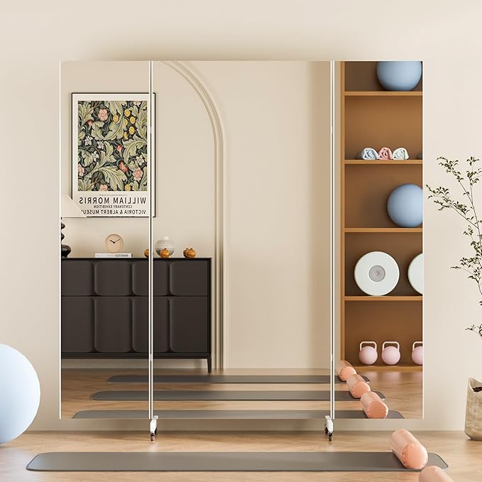 brisafe Full Length Mirror with 360° Wheels, 71"x71" Foldable Floor Mirror with Nano-Tech Shatterproof Film - Ultra-Large Mobile Mirror for Home Gym, Dance Studio & Commercial Spaces (White)