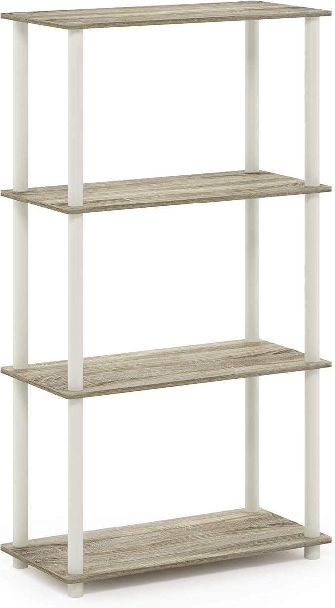Furinno Turn-N-Tube 4-Tier Multipurpose Shelf Display Rack, Round Tubes, Sonoma Oak/White