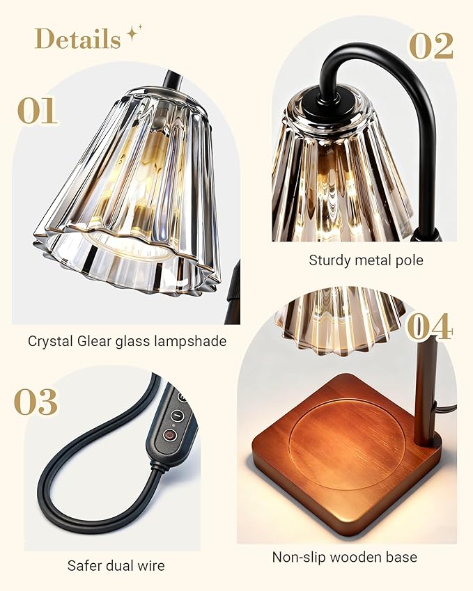 Marycele Black Candle Warmer Lamp with Timer for Yankee Candles, Christmas Birthday Thanksgiving Gifts for Mom Women Sister Her, House Warming Gifts, Office Room Home Decor, Clear Wax Warmer