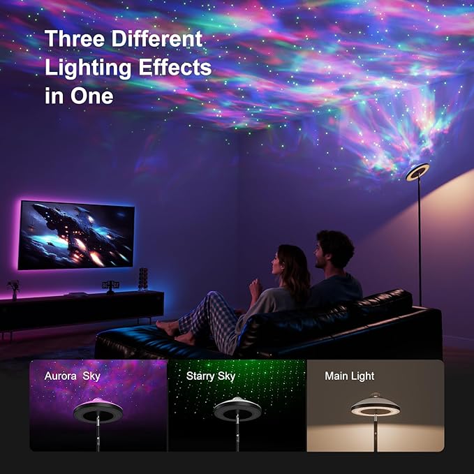 DUSKTEC Floor Lamp with RGB Star Projector, 15W 1400LM Dimmable 4 Color Temperatures LED Standing Lamp with Remote, Modern Tall Black Corner Lamp for Living Room, Bedroom, Office