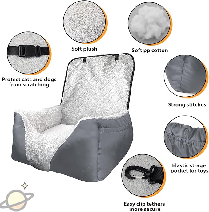Car Seat Suitable for Small Dogs, Pet CarSeat with Storage and Clip-On Safety Tether, Fully Removable and Washable Dog Car Seat, Dogs Booster Seat Suitable Small Medium Dog