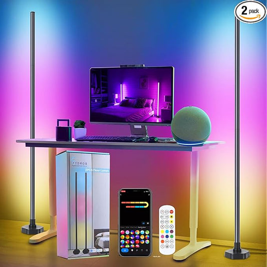 LED Floor Lamp, Corner Lamp Compatible with Alexa, Set of 2 Corner Floor Lamp with Music Sync, Controlled Synchronously or Individually