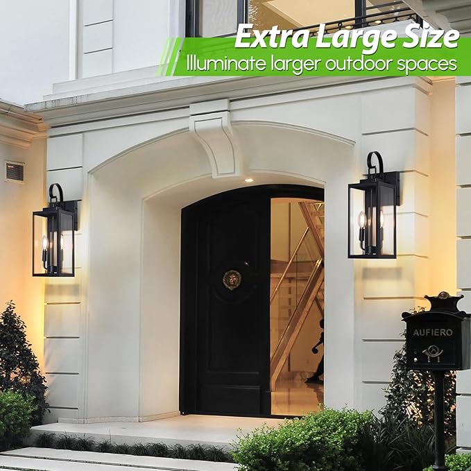 BesLowe 18" Outdoor Wall Light Fixture, 2-Light Large Exterior Lighting Fixture Wall Mount, Waterproof Porch Light Outdoor Wall Sconce Lantern, Outside Light for House Front Door Garage, Black