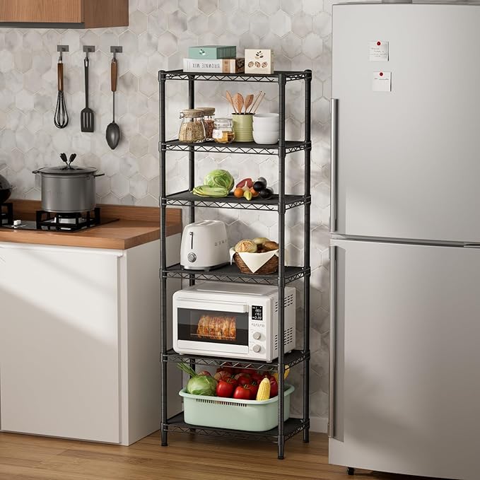 SINGAYE 6 Small Wire Shelves Kitchen Pantry Close Home Organizers and Storage Bathroom Shelf Laundry Room Organization Adjustable Book Metal Garage Shelving Unit