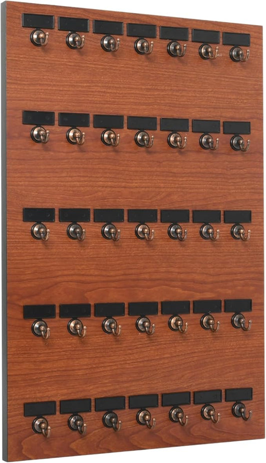 Key Hook, Key Rack #35MCN, 35 Extra Space Bolted Metal Hooks with 'Customize Name Plate', (35 Sets of Tag & Ring Included) - Made in USA (Wild Cherry)