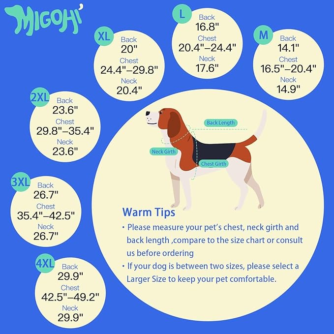 MIGOHI Dog Coat,Dog Jacket Waterproof,Winter Coat Windproof,XXL Fleece Jacket for Dogs Boy Girl,Cold Weather Coats for Dogs Hiking Camping,Golden Retriever,Labrador,Weimaraner,2XL,Blue