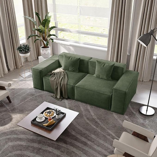 POVISON 83" Modular Sectional Sofa for Living Room Modern Large Sectional Couches Velvet Loveseat Oversized Deep Seat Sofa Set 2 Seater Big Comfy Cloud Couch for House Office