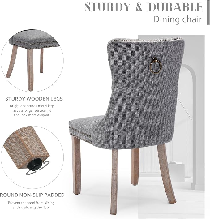 SoarFlash Kitchen Table and Chairs for 2, 24" Dining Table Set for 2 with Linen Upholstered Chairs, 3 Piece Round Kitchen Table Set, Dining Room Table Set for Small Space, Apartment