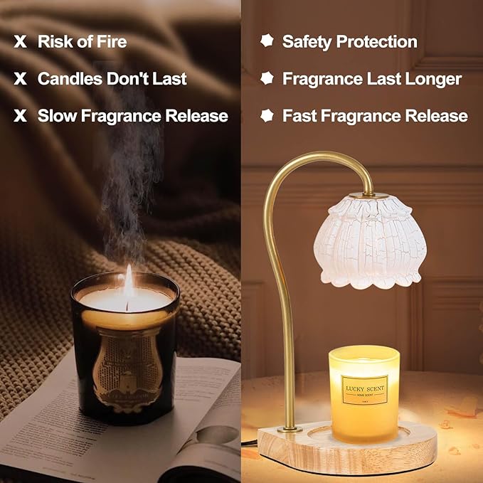 Candle Warmer Lamp with Timer, Electric Dimmable Candle Warmer Melter, Small & Large Jar Fragrance Candle Holders for Home Decoration Gift for Women, Crack-White