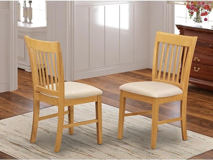 East West Furniture NFC-OAK-C Norfolk Kitchen Dining Chairs - Linen Fabric Upholstered Wood Chairs, Set of 2, Oak