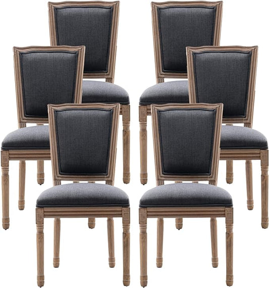 Nrizc Farmhouse Dining Room Chairs Set of 6, French Dining Chairs with Square Back, Brown Wood Legs, French Bistro Chairs for Dining Room/Living Room/Kitchen/Restaurant