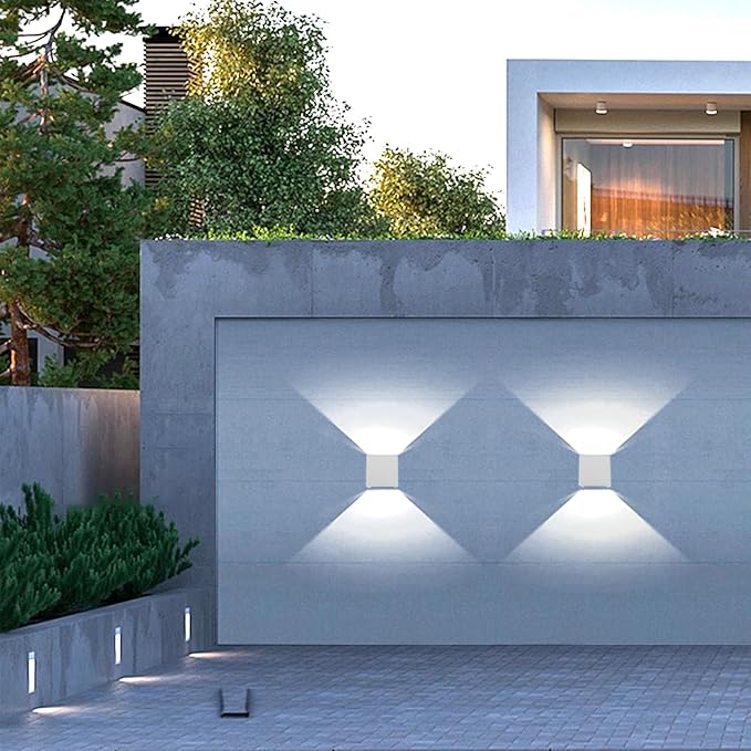 4 PCS LED 12W Outdoor Wall Lights Sconces Exterior/Interior Up and Down Lights IP65 Waterproof Modern Outdoor Lighting Fixtures Square Aluminum Exterior Wall Mount Light White 6500K Cold Lights