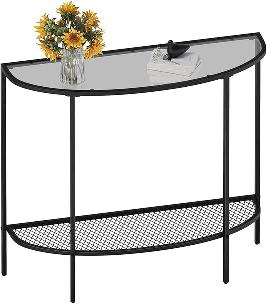 SAYGOER Glass Console Table 2 Tier Half Moon Entryway Table Modern Couch Table Small Entry Way Tables for Living Room Hallway, Easy Assembly, Gray Glass