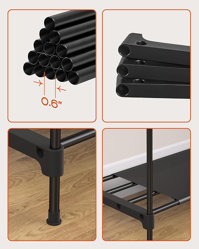 Clothes Rack, Portable Closet, 80.7 Inch Extra Large Capacity Wardrobe Closet, Clothes Storage Organizer with Shelves and 5 Hanging Rods, Easy to Assembly, Black PCT036B01