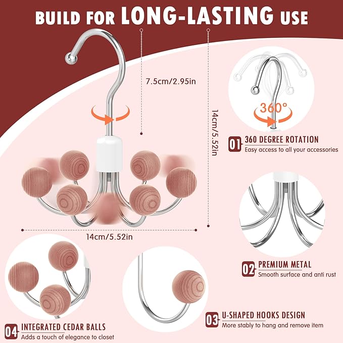 DOIOWN Purse Organizer,4 Pack Space Saving Purse Hangers for Closet,Multi Purpose Rotating Tank Top Hangers for Bags, Bras,Scarfs,Ties, Hoodies, Hat Closet Organizers and Storage