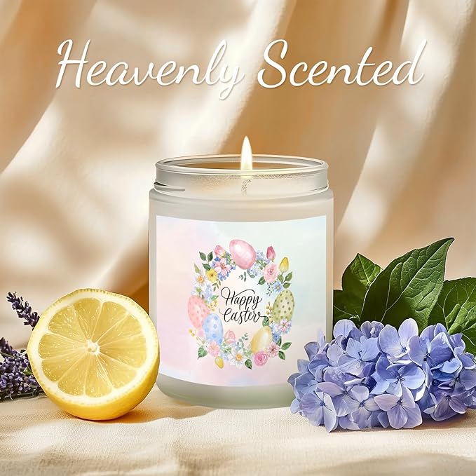 Easter Candle - Cream Vanilla Scented Natural Soy Wax Candel for Home, Egg Décor Spring Candle, Easter Gifts for Women, Clean Burning, Vegan Jar Candle for Birthday,Aromatherahpy,Relaxation(7oz)