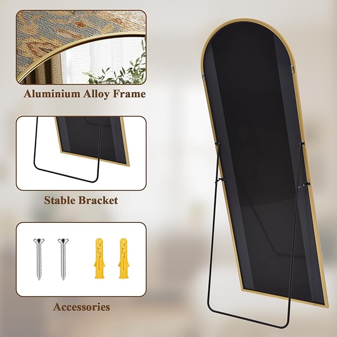 Arched Full Length Mirror 78"x35" - Floor Standing Body Mirror with Aluminum Frame,Leaning Hanging for Bedroom Cloakroom Living Room Gold