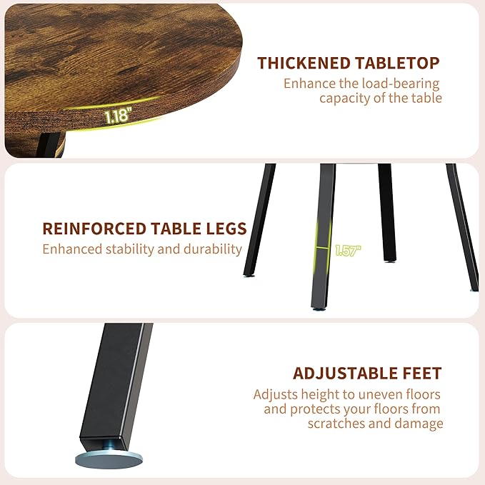 IDEALHOUSE Round Dining Table for 4-6, 47 Inch Kitchen Table with Sturdy Metal Frame, Space Saving Circle Dining Room Table for Small Space (Table Only), Rustic Brown