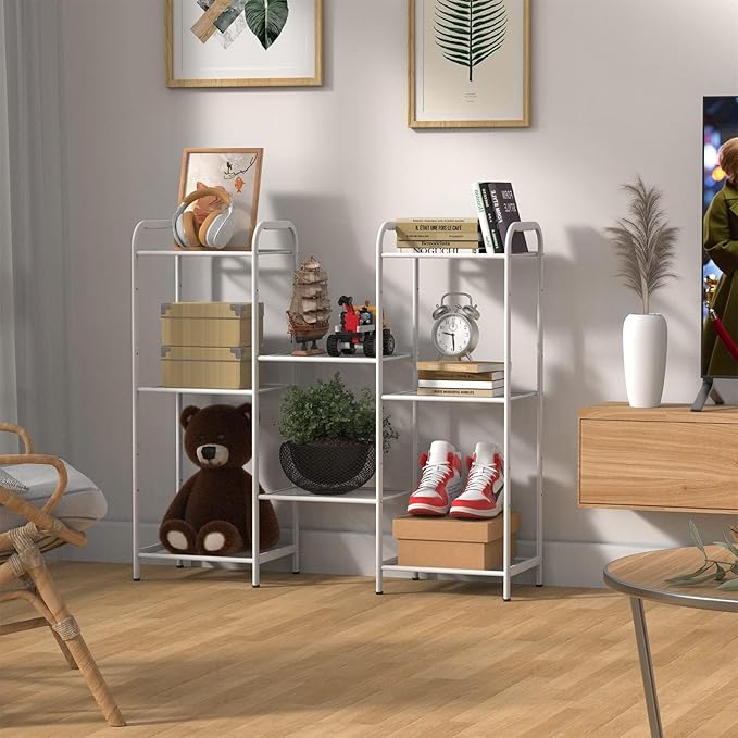 MAX Houser Storage Rack with Shelf,Industrial Style Extendable Plant Stand, Standing Shelf Units for Kitchen, Bathroom, Office,Living Room, Balcony, Kitchen (White, 4 Tier)