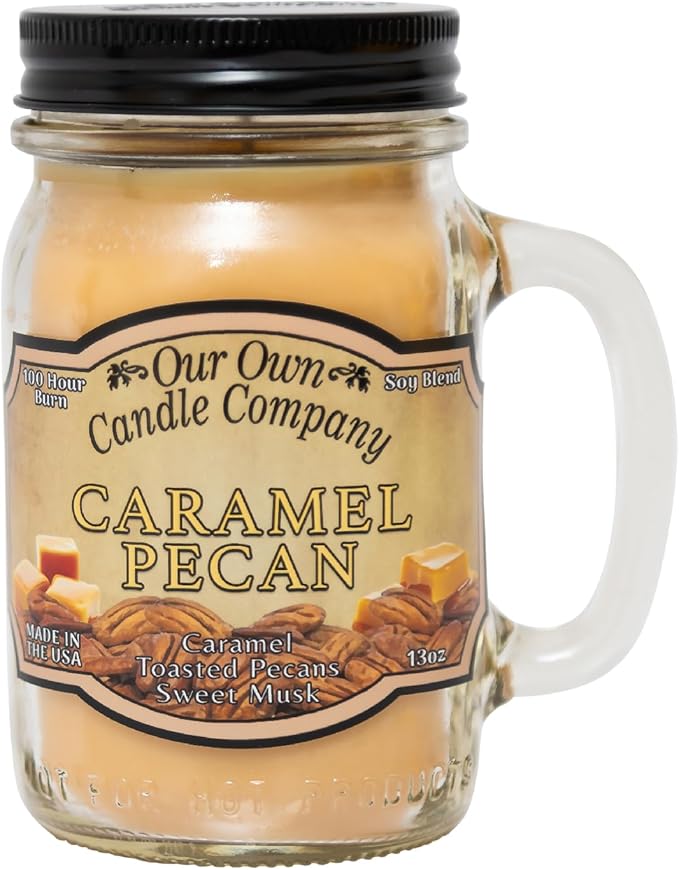 Our Own Candle Company Caramel Pecan Scented Mason Jar Candle, 100 Hour Burn Time - 13 Ounces