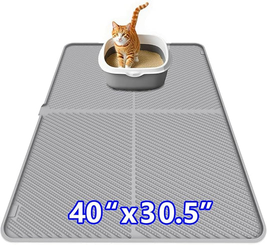 Silicone Cat Litter Mat,Extra Large Litter Trapping Mat,Waterproof,Litter Box Mat for Floor,Easy Clean,Non-Slip Litter Catcher Mat,Cat Supplies Needs 40" x30.5” (Grey, 40x30.5x0.55 in)