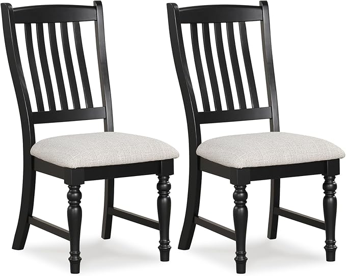 Giantex Wood Dining Chairs Set of 2, Farmhouse Black Kitchen Chair with Solid Wood Frame, Max Load 355 Lbs, Armless Upholstered Dining Side Chairs with Cushion Seat, Slat Back Dining Room Chairs
