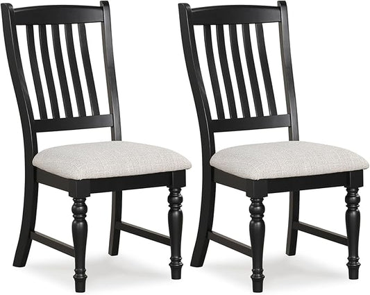 Giantex Wood Dining Chairs Set of 2, Farmhouse Black Kitchen Chair with Solid Wood Frame, Max Load 355 Lbs, Armless Upholstered Dining Side Chairs with Cushion Seat, Slat Back Dining Room Chairs
