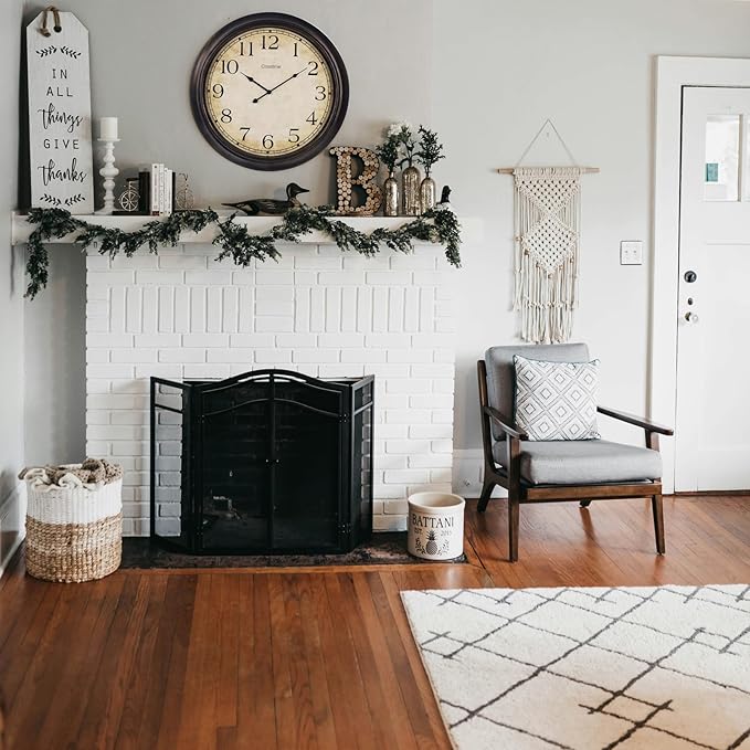 24 Inch Wall Clock Battery Operated Silent Round Vintage Large Wall Clocks for Living Room Farmhouse Decor, Black-Brown