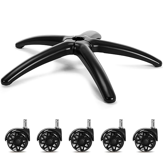 Frassie 28 Inch Office Gaming Chair Metal Base Replacement Part with 5 Wheels, Heavy Duty 2600 Lbs Wide Chair Legs Computer Desk Chair Base (Black)