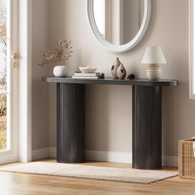 ONBRILL 55 Inch Fluted Entryway Table, Sofa Table Behind The Couch, Long Console Tables, Modern Entrance Stand for Hallway, Living Room Foyer, Farmhouse Style (Black)