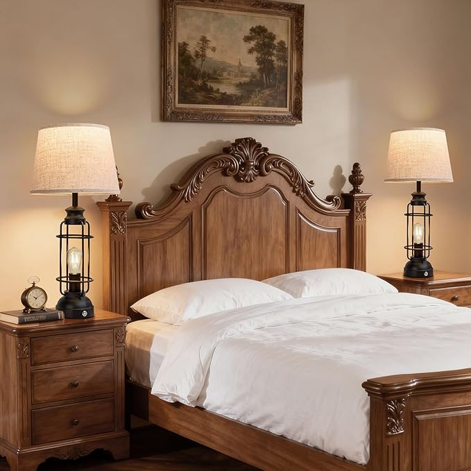 28" Table Lamps for Living Room Set of 2, 3 Way Dimmable Touch Lamps with USB A+C Ports,Farmhouse Table Lamps for Bedroom,Industrial Lamp for Living Room End Tables, 4 Bulbs Included