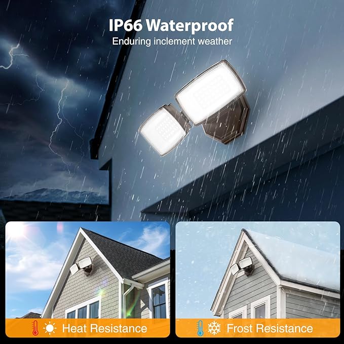 Onforu 3200LM Flood Lights Outdoor, 32W 6500K LED Security Light Switch Controlled, IP66 Waterproof Outdoor Lights, Wall Mount Exterior Flood Light with 2 Adjustable Heads Floodlights Outside