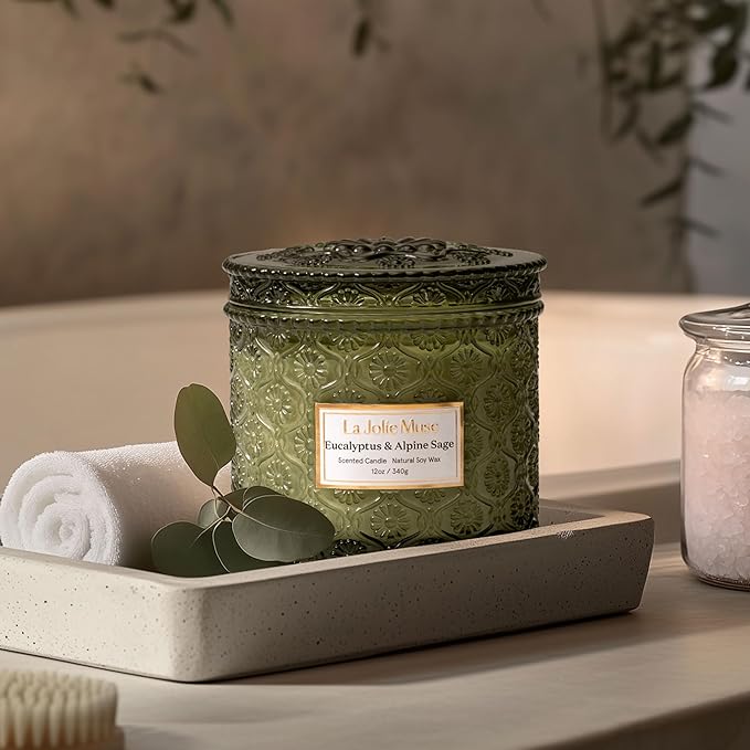 LA JOLIE MUSE Christmas Candle | Eucalyptus, Sage, Lavender | 12 oz Double Cotton Wick Soy Candle | 60 Hours Clean Burn | Christmas Gifts for Home & Women