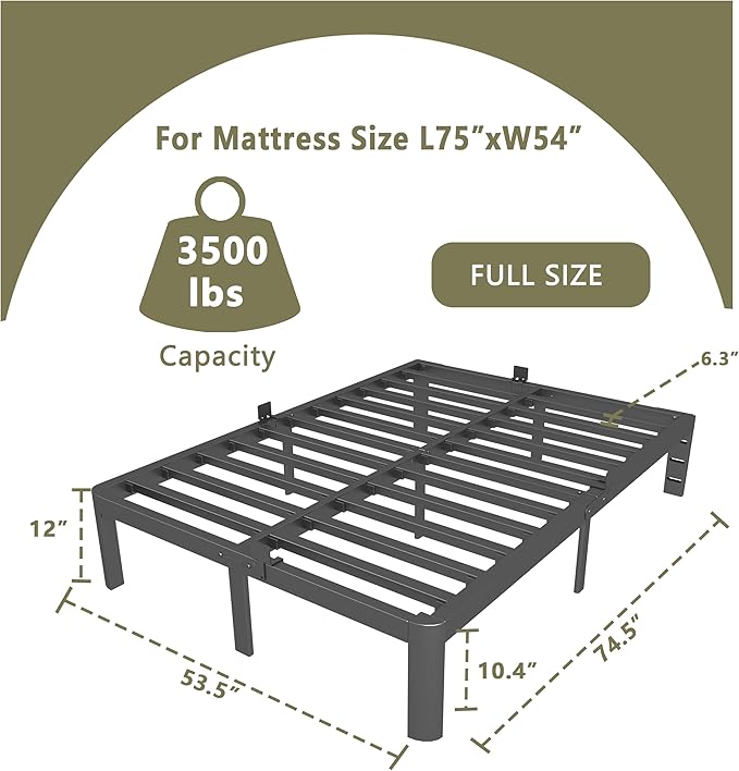 ITIMIDI 12 Inch Bed Frame Full, Heavy Duty Platform Bed Frame Full Size, Safety Design with Rounded Corner Legs and DIY Headboard, Spacious Under-Bed Storage, No Box Spring Needed, Noise Free, Black