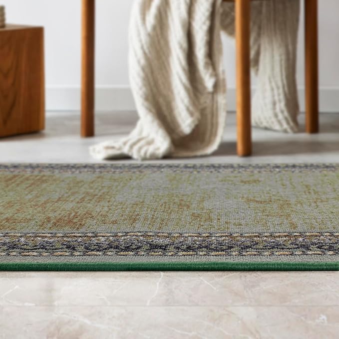 Antep Rugs Alfombras Bordered Modern 2x4 Non-Slip (Non-Skid) Low Pile Rubber Backing Kitchen Area Rug (Green, 2'3" x 4')
