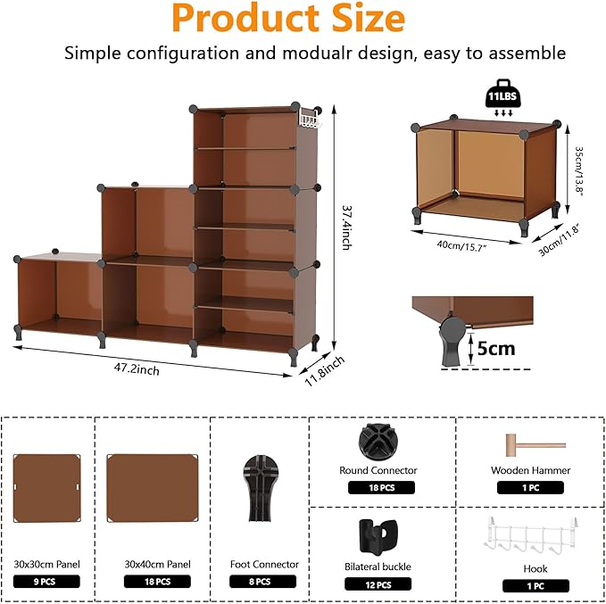 AWTATOS Closet Organizer 6 Cube Storage Shelves Portable Closet Clothes Organizers and Storage Stackable Cubby Shelving for Closet Bedroom Living Room Office Cocoa Brown