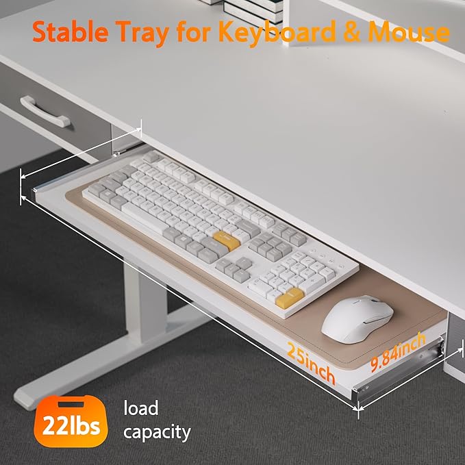 63 Inches Electric Standing Desk with Keyboard Tray, Height Adjustable Sit to Stand Table with 2 Drawers, Ergonomic Home Office Desk with Storage Shelf, Computer Table, White