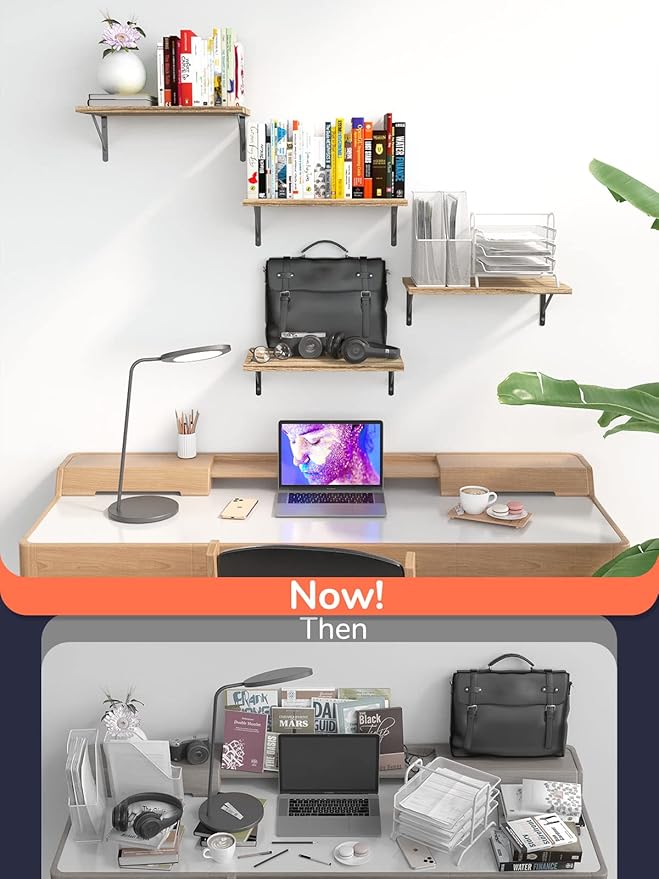 Deep Floating Shelves 10" D x 16.5" W Set of 4, Rustic Wood Wall Bookshelves for Living Room, Kitchen, Laundry Room, Bathroom, Bedroom, Books, Plants, and More (Natural Burned Finish)