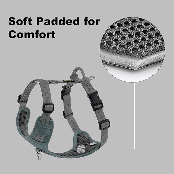 Plutus Pet No Pull Dog Harness, Reflective Adjustable Dog Vest Harness with Handle, Escape Proof, Soft Padded for Small Medium Large Dogs (Gray, XL)