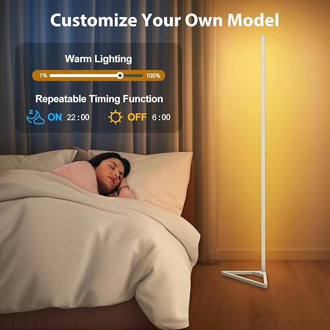 RGBIC Corner Lamp,16 Million Colors LED Floor Lamp,141 cm Lamps for Living Room with Music Sync,Standing Lamp with App and Remote Control,Gaming Ambient Lighting Corner Light Bedroom Decor