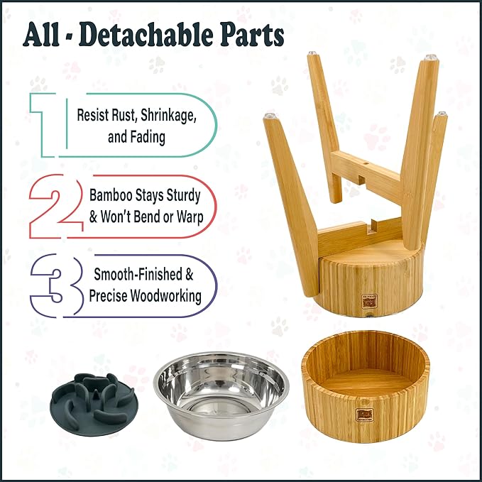 Slow Feeder Dog Bowls for Large Breed - 15-inch High Elevated, Raised Single Food Station - Detachable Parts, Suitable for Treats, Wet/Dry Pet Foods
