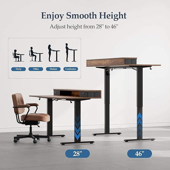 Klicelor 55 Inch Electric Standing Desk with Drawers, Adjustable Height Small Sit Stand Desk for Home Office, Compact Computer Workstation with Storage– Rustic Brown