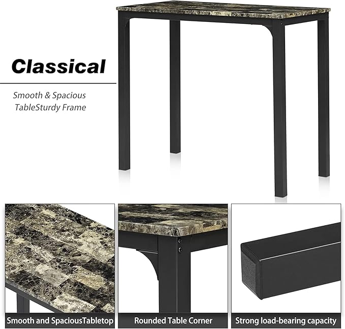 VECELO 3 Piece Dining Table Set for 2, Kitchen Table Set with 2 Chairs for Small Space, Space-Saving and Modern Design, Apartment, Easy to Assemble,Classic Brown