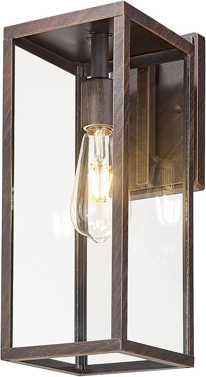 Bestshared Outdoor Wall Sconce Lights,Exterior Wall Lighting Fixtures with Clear Glass, Anti-Rust Vintage Outside Lantern Lamp for House Front Porch Doorway Patio (Rust, 15"-1 Pack)