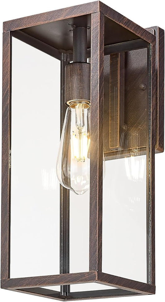 Bestshared Outdoor Wall Sconce Lights,Exterior Wall Lighting Fixtures with Clear Glass, Anti-Rust Vintage Outside Lantern Lamp for House Front Porch Doorway Patio (Rust, 15"-1 Pack)