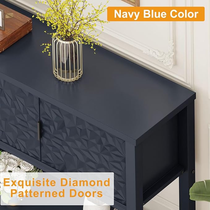 FATORRI Console Table for Entryway, Modern Sofa Table with Storage, Entry Tables with Shelf for Living Room Hallway (47.24 Inch Wide, Navy Blue)