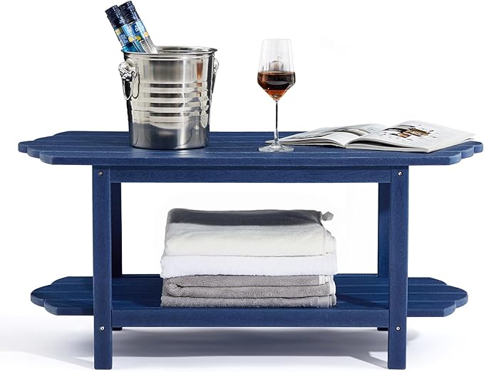 2-Tier Patio Table - Outdoor Coffee Table - Adirondack Deck Table - HDPE Pool Side Table - Blue - 17.7 x 39.4 inches