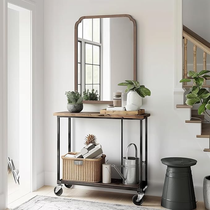 HOMECOOKIN Wood Bathroom Mirrors for Wall Mounted, 30" x 40" Rustic Wood Frame Wall Mirrors Decorative for Living Room or Bedroom Vanity Mirror (Walnut) A